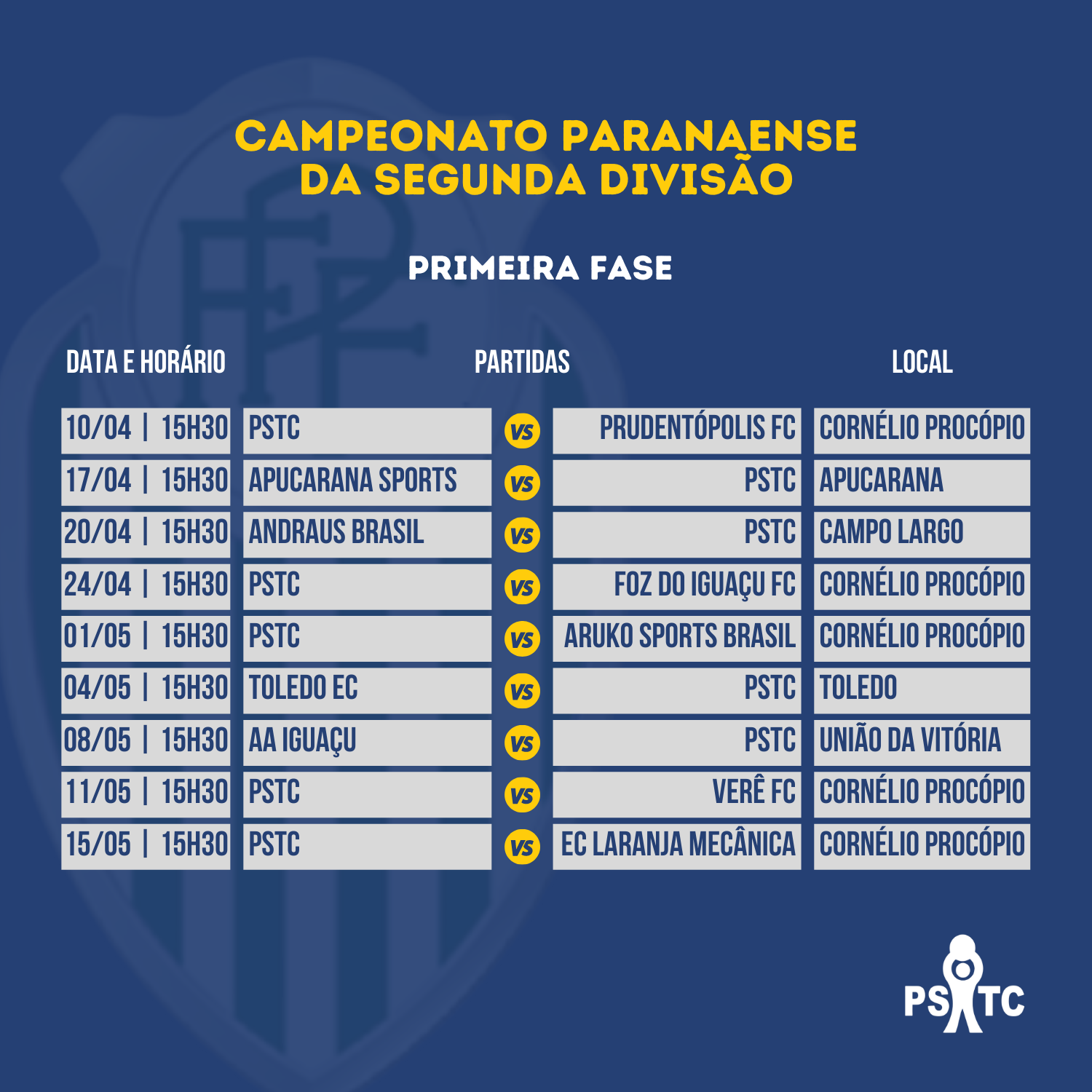 FPF divulga tabela do Campeonato Paranaense da Segunda Divisão PSTC